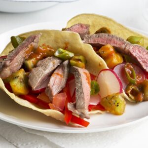 Beef tacos with fruity salsa