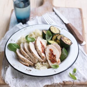 Chicken stuffed with ricotta, semi-dried tomatoes and basil