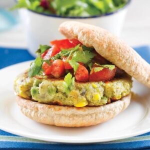 Falafel burger with tomato salsa