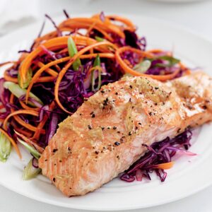 Ginger-baked salmon and red cabbage slaw
