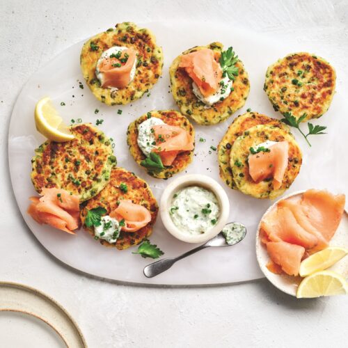 Smoked salmon and goat’s cheese fritters