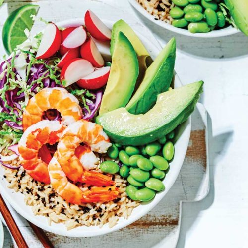 Prawn poke bowls with spicy mayo