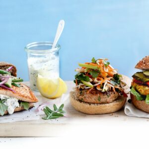 Thai chicken burgers with apple slaw