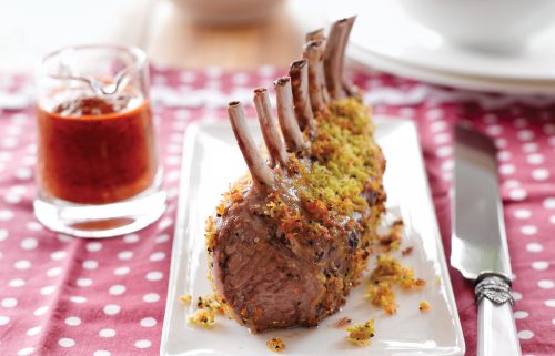 Zesty rack of lamb with roasted capsicum sauce